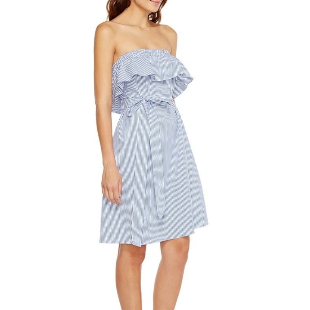 Michael Kors stripped strapless dress ruff…